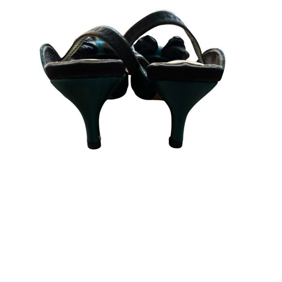 FSJ Green Satin Pointed Toe Low Heel Black Bow Slingback Pump Heels Size 7 - Picture 10 of 11
